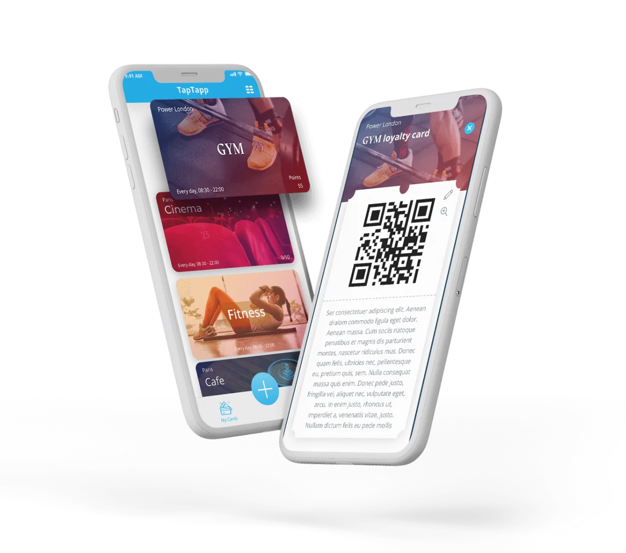 TapTapp loyalty platform interface showing membership cards and digital product screens.